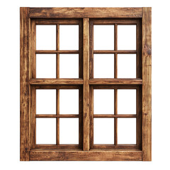 Obraz premium Rustic wooden window frame with eight panes against a plain backdrop isolated on transparent background