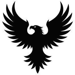 Naklejka premium Stylized Black Eagle Silhouette with Spread Wings, Vector Illustration for Logo or Emblem Design