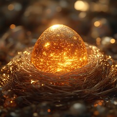 Enchanted Golden Nest Egg Artistic Spark High Resolution Picture