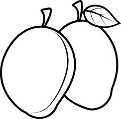 Black and white outline illustration of two juicy ripe mangoes depicting summer tropical fruit freshness suitable for various design projects.