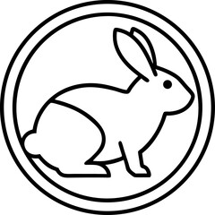Simple black and white rabbit icon within a circular frame illustrating animals springtime or easter concepts and design elements
