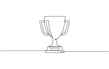 Continuous one line art drawing of champion winner trophy, Award winning ribbon in simple linear style. Editable stroke. Doodle line illustration