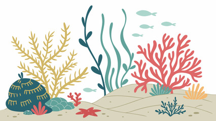 Ocean's Secret Garden: A vibrant illustration of a thriving underwater scene, filled with colorful coral, swaying seaweed, and the gentle dance of small fish.