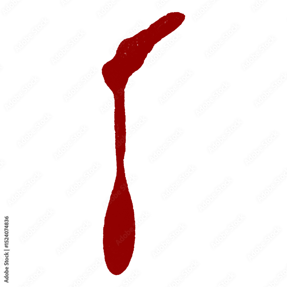 Poster ruby streak a singular elongated drop of red fluid on a transparent plane creating a simple yet stri