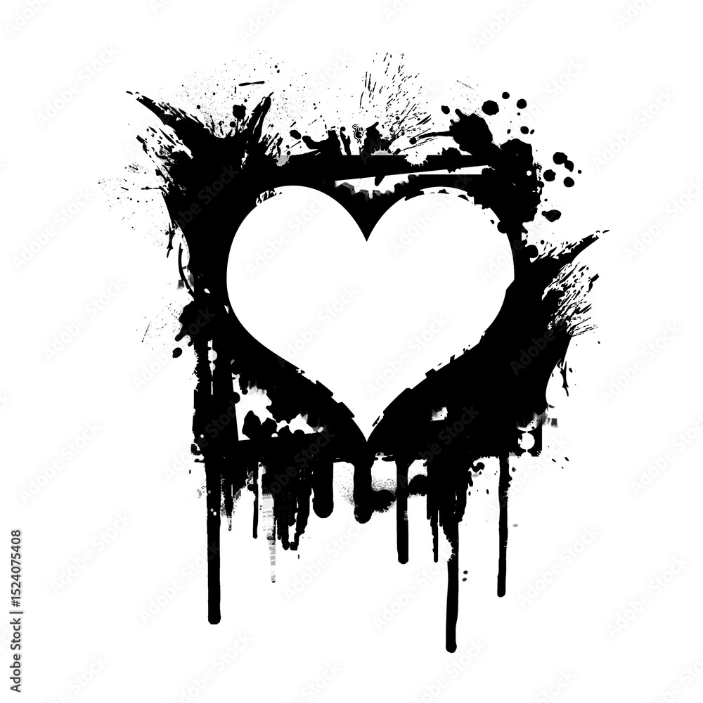 Poster ink splatter heart on transparent backdrop a bold black graphic element for artistic designs and exp
