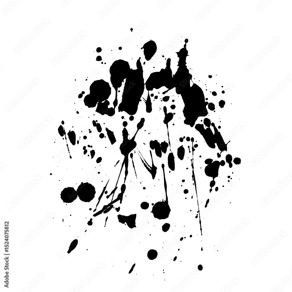 Poster inkblot chaos a dynamic black splatter design on transparent backdrop for bold visual impact and art
