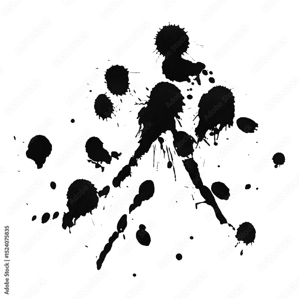 Poster ebony splash a bold black ink splatter design on clear backdrop for striking visuals and creative gr