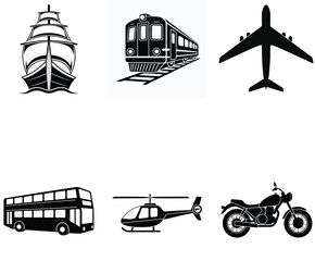 Simple Vehicle Silhouettes Train, Ship, Motorcycle