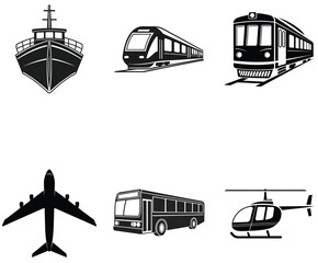 Transportation Silhouettes Isolated on White Background