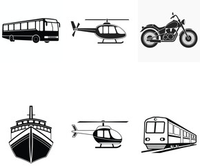 Black Silhouette Collection Airplane, Bus, Helicopter, and More