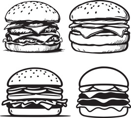 burger line art set vector illustration black color