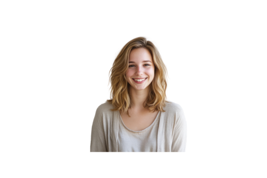 Radiant Smile: A portrait captures the genuine happiness and bright spirit of a young woman as she shares a warm, infectious grin. 