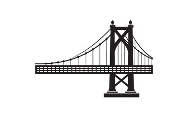 Vector illustration of a modern suspension bridge silhouette. Simple design conveying architectural strength.  Ideal for urban, design, and architecture themes.
