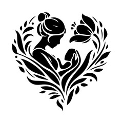 Floral Silhouette of Mother and Child Love
