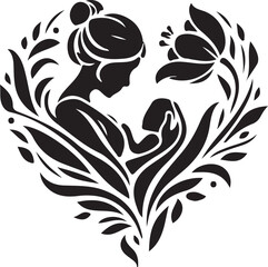 Floral Silhouette of Mother and Child Love