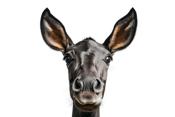 Fototapeta premium Close-Up Donkey Portrait: An enchanting close-up portrait of a donkey with long ears and soft muzzle against a clean backdrop.