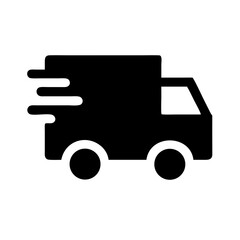 Delivery truck vector icon black minimal vehicle in fast shipping motion