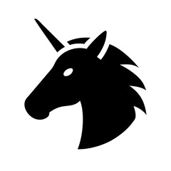 Flat unicorn head icon black fantasy vector design with horn
