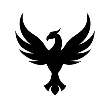 Flat phoenix icon bold mythical bird vector in black silhouette style