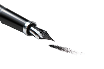 Close-up of fountain pen nib with ink trail