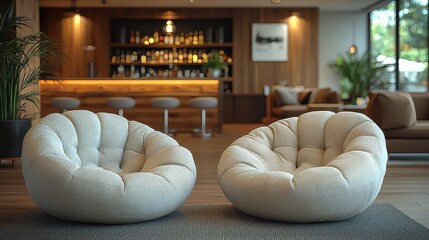 A plush, contemporary hotel interior bathed in a soft, ethereal bokeh glow, creating a sense of tranquility and sophistication, perfect for interior design inspiration 