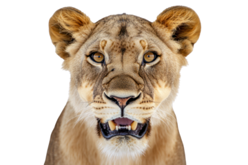 Majestic Lioness: A captivating portrait of a regal lioness, her piercing gaze and powerful presence embodying the untamed spirit of the wild. 
