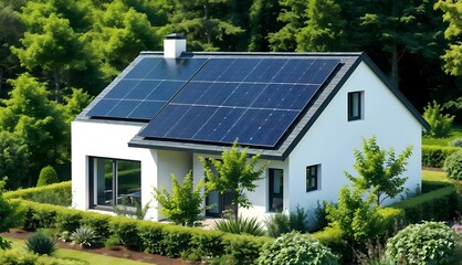 Modern House with Solar Panels for Green Energy