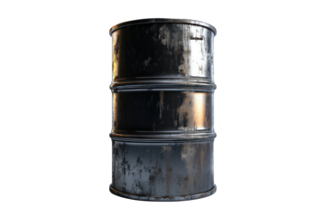 Metal Barrel: A close-up shot of a worn, industrial metal barrel, its surface bearing the marks of time and use, standing as a symbol of industry and storage.
