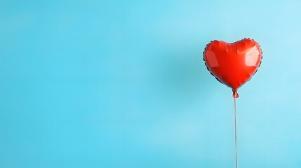 A red heart-shaped balloon drifting away in the sky against a clear blue backdrop