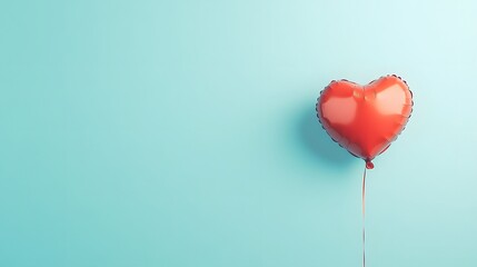 A red heart-shaped balloon drifting away in the sky against a clear blue backdrop