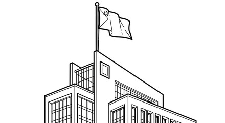Architectural Drawing of a Building with a Flag