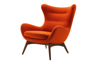 Orange Accent Chair: An inviting, mid-century modern orange accent chair, with sleek lines and a striking design, adding a pop of color and sophistication to any interior space.
