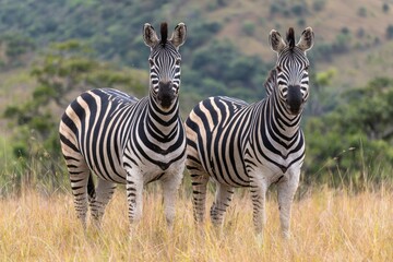 Obraz premium Close Encounter with Two Zebras in Their Natural Habitat