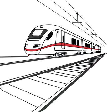 Sleek High-Speed Train on Parallel Tracks: Digital Vector Art Design