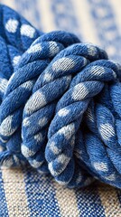 Indigo rope texture, indigo rope texture, indigo rope texture close-up of traditional hand-dyed fiber with woven textile background