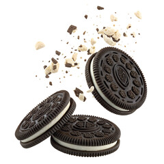 Oreo Cookies 3d icon in cartoon plastic style minimal isolated on transparent white background