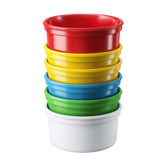 Stacked Colorful Plastic Bowls in Vibrant Red, Yellow, Green, Blue, and White Perfect for Kitchen, Organization, Food Storage, and Creative Projects