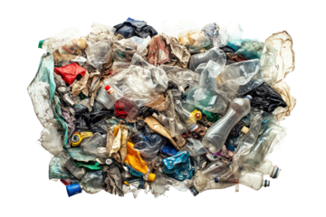 Tangled Trash: A collection of discarded plastic bottles and packaging is seen in a heap, showcasing environmental issues and the effects of waste.