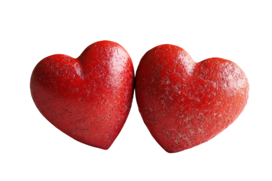 Two Hearts United: Two vibrant red hearts, a symbol of love and affection, are presented in a captivating image, ready to evoke feelings of warmth and endearment.