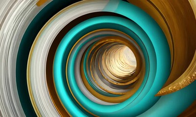 Abstract concentric spiral design with gold and teal colors. - Powered by Adobe