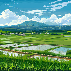 Illustration of a rice field 