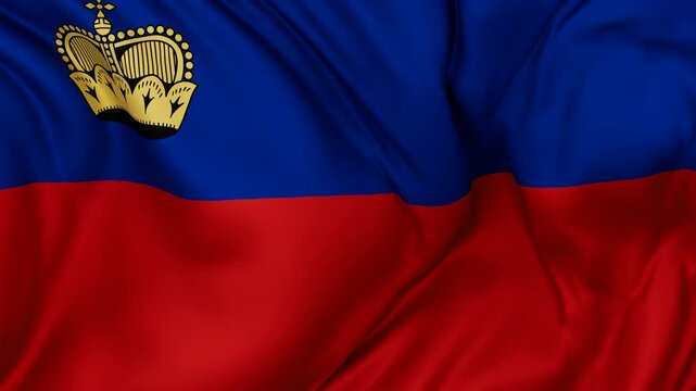 Liechtenstein flag swaying in the wind, endless cycled loop video background