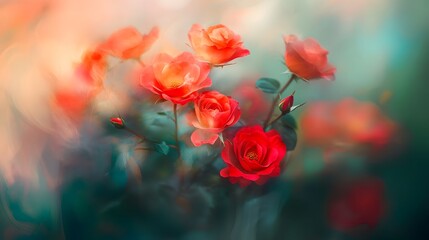 A bouquet of red roses with a soft-focus effect highlighting the vibrant petals