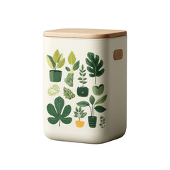 Stylish Trash Bin with Plant Illustrations for Eco-Friendly Living in Contemporary Home Decor, Perfect for Modern Kitchens and Sustainable Spaces
