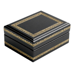 Fototapeta premium Elegant black leather box with intricate golden borders and smooth surface for storage and display