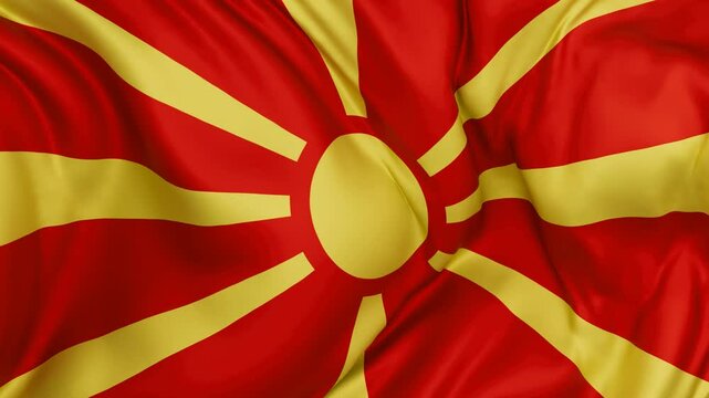 North Macedonia flag swaying in the wind, endless cycled loop video background