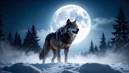 Naklejka premium Mighty werewolf, Halloween horror scene background