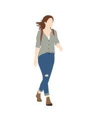 Flat vector people and illustration, woman with casual outfit