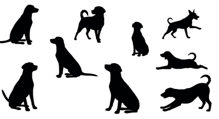 Silhouette collection of diverse dogs in various poses vector illustration