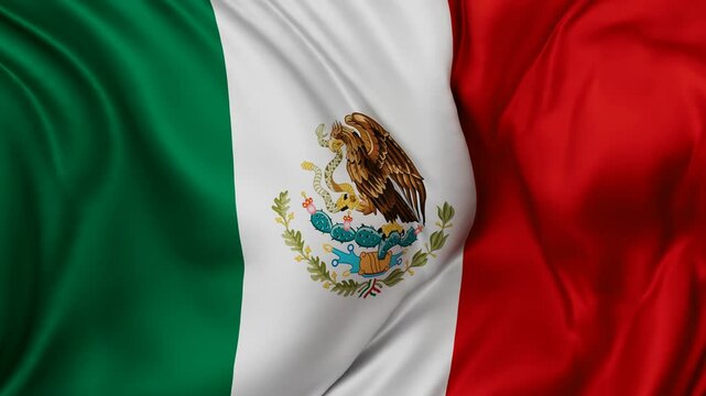 Mexico or United Mexican States flag swaying in the wind, endless cycled loop video background